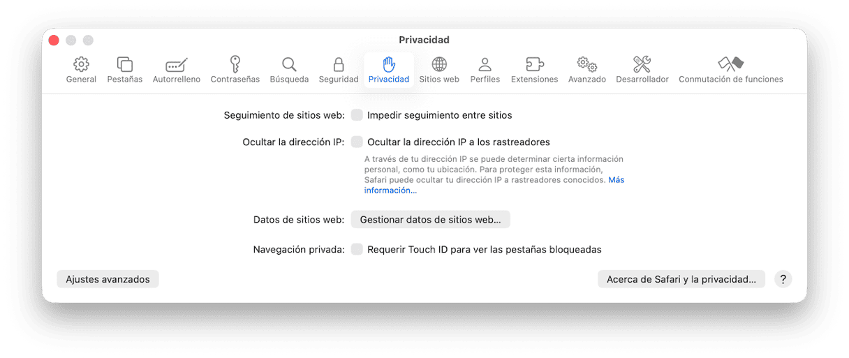 Abre Safari y ve a Ajustes desde la barra de men&uacute;s