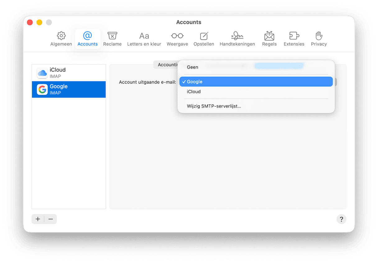 Klik op het Mail-menu en kies 'Instellingen'