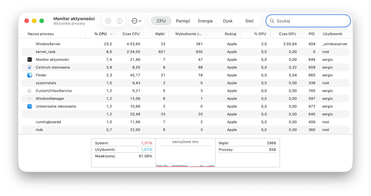 Jak sprawdzić, czy fileproviderd obciąża CPU