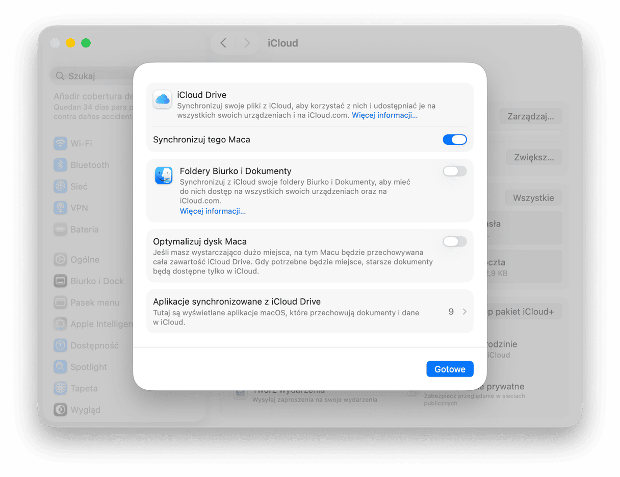 Wyłącz i włącz synchronizowanie iCloud Drive