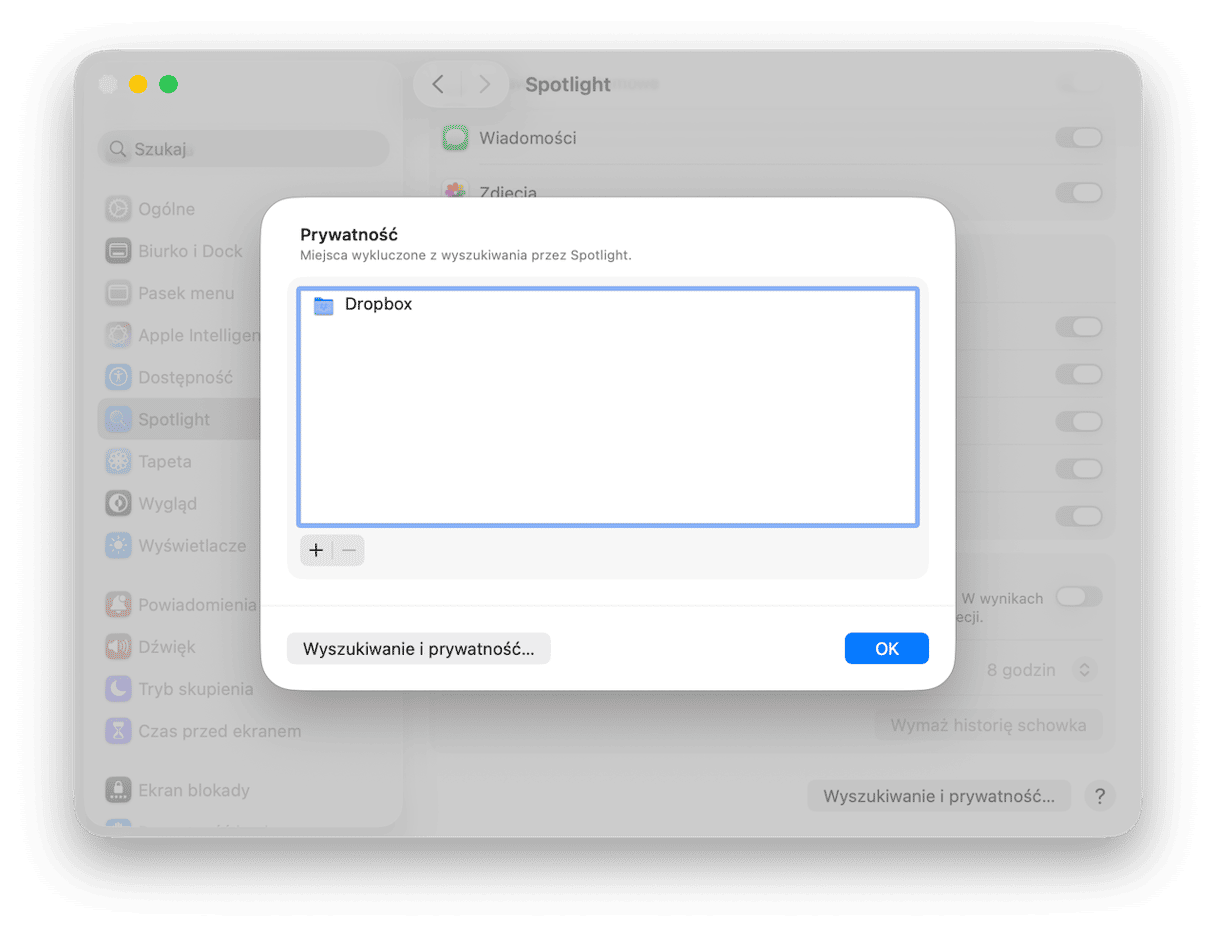 Wyłącz indeksowanie foldera usługi w chmurze przez Spotlight