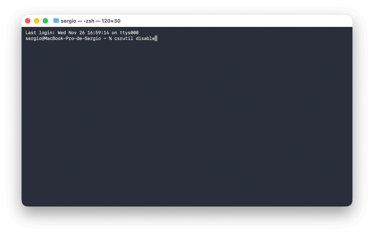Wanneer je Mac opnieuw start, klik je op het menu bovenaan het scherm en kies je 'Terminal'