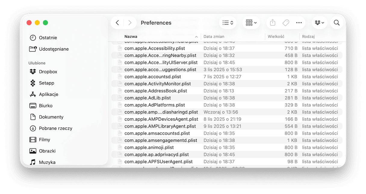 Zresetuj preferencje apki