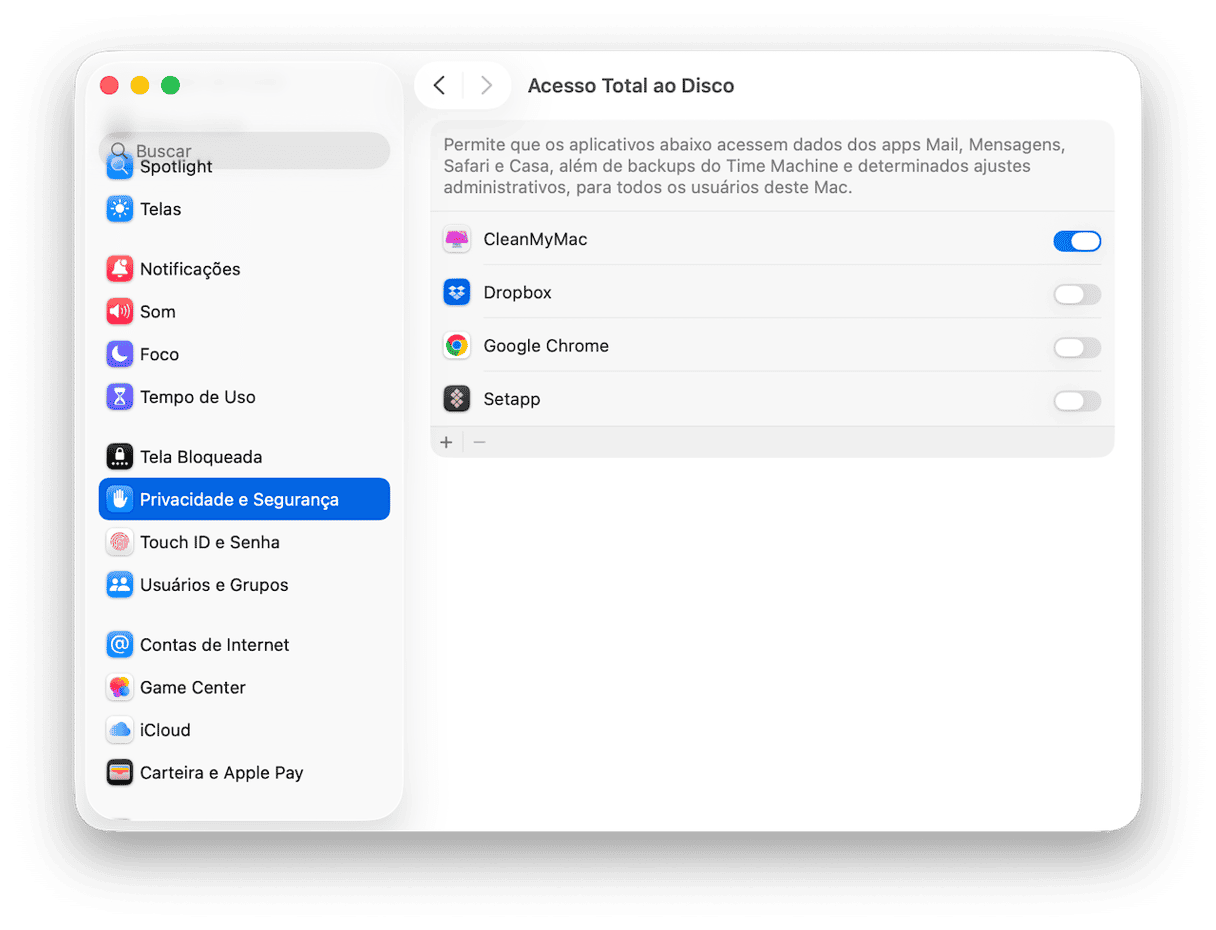 Permita que o app tenha acesso total ao disco