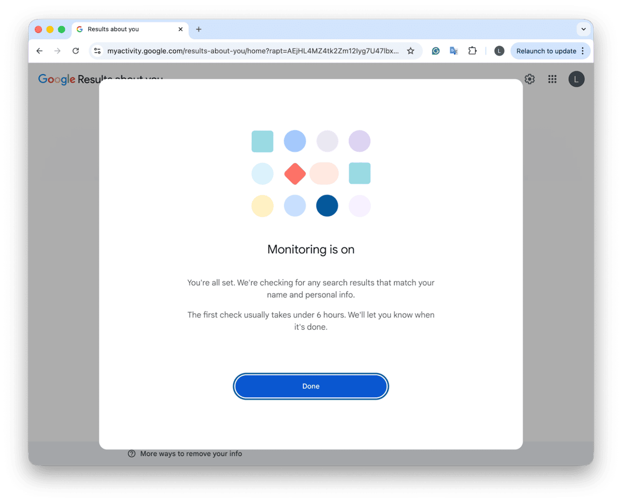 When Google flags a result, open it, confirm it&rsquo;s you, and hit Request removal right there
