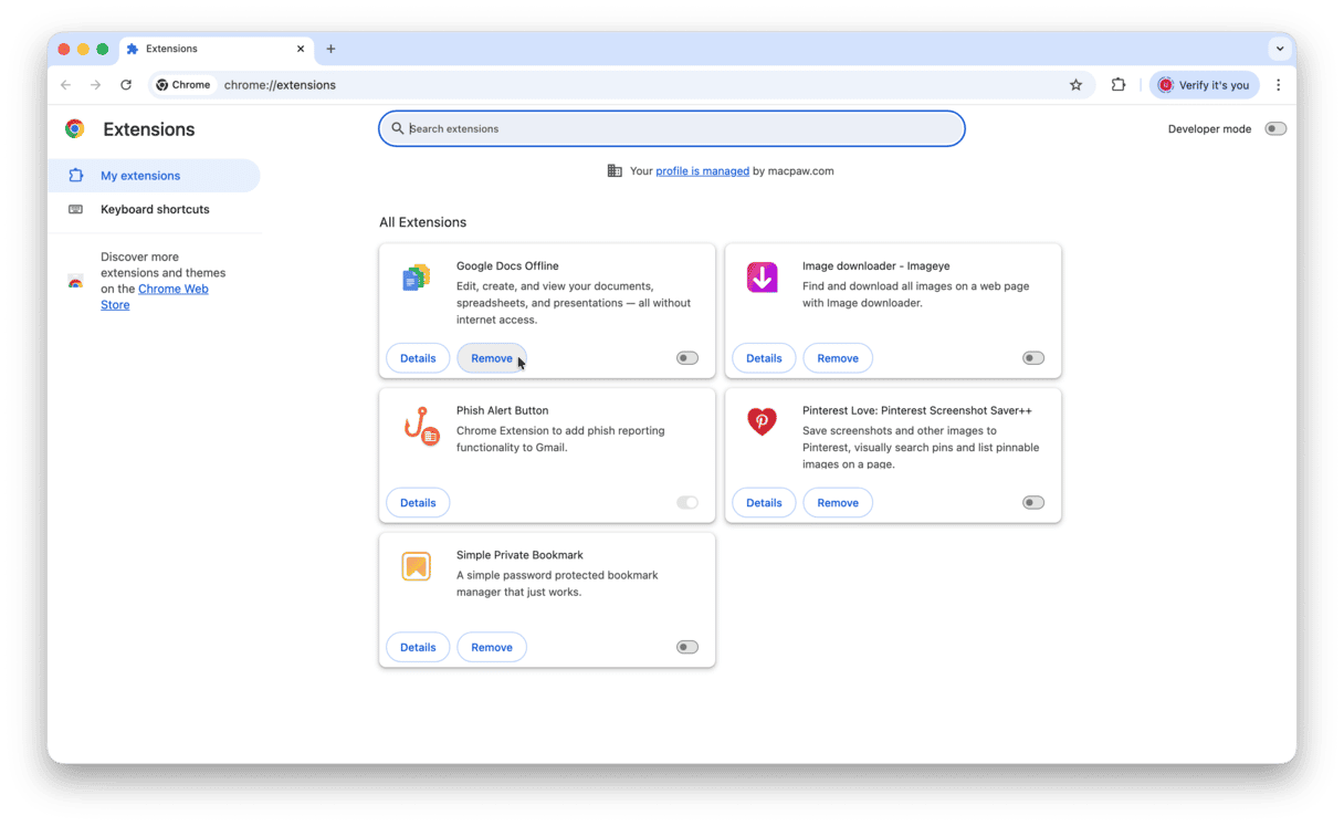 How to remove extensions in Chrome
