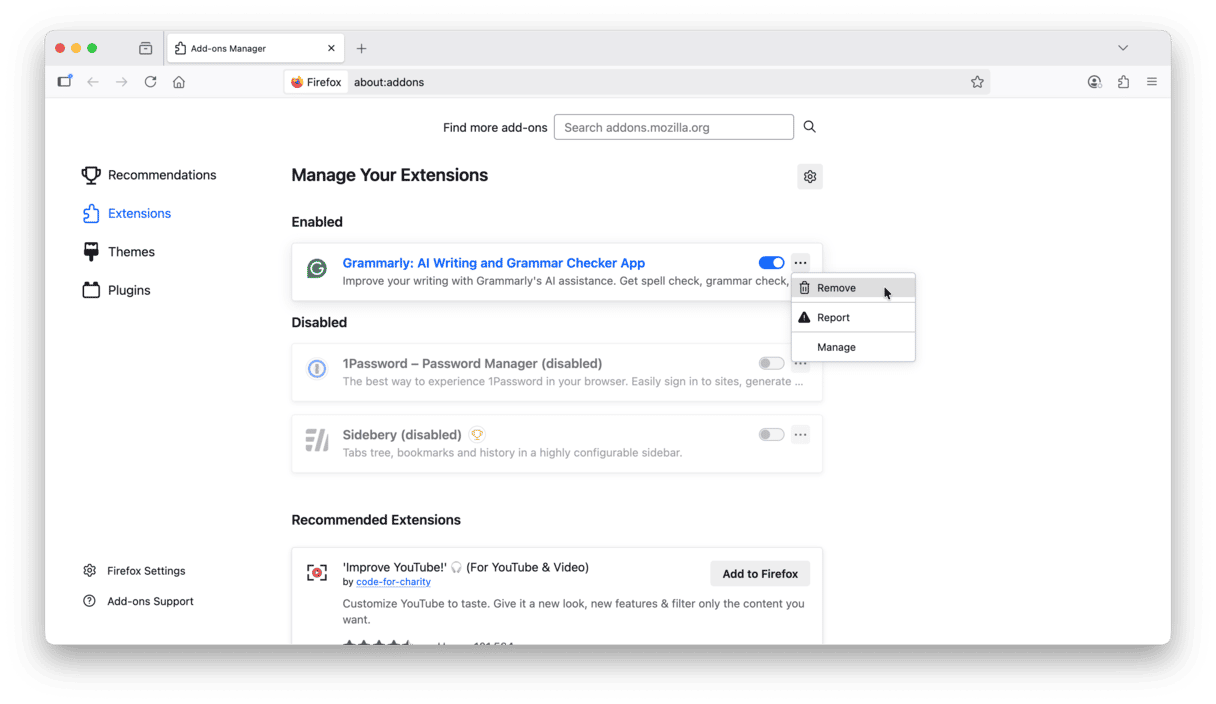 How to remove extensions in Firefox