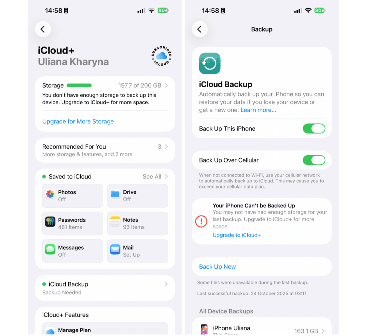 Turn off Back Up This iPhone