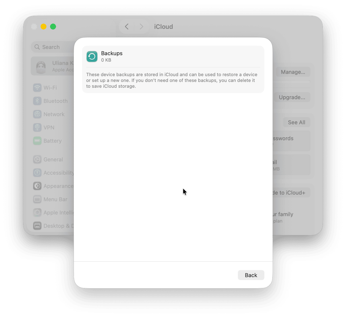 Choose a backup to delete and click the &lsquo;-&rsquo; button