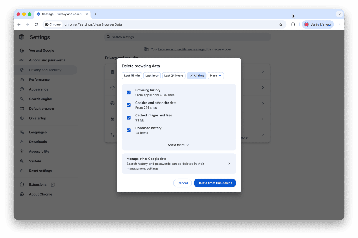 Clear cache in Chrome