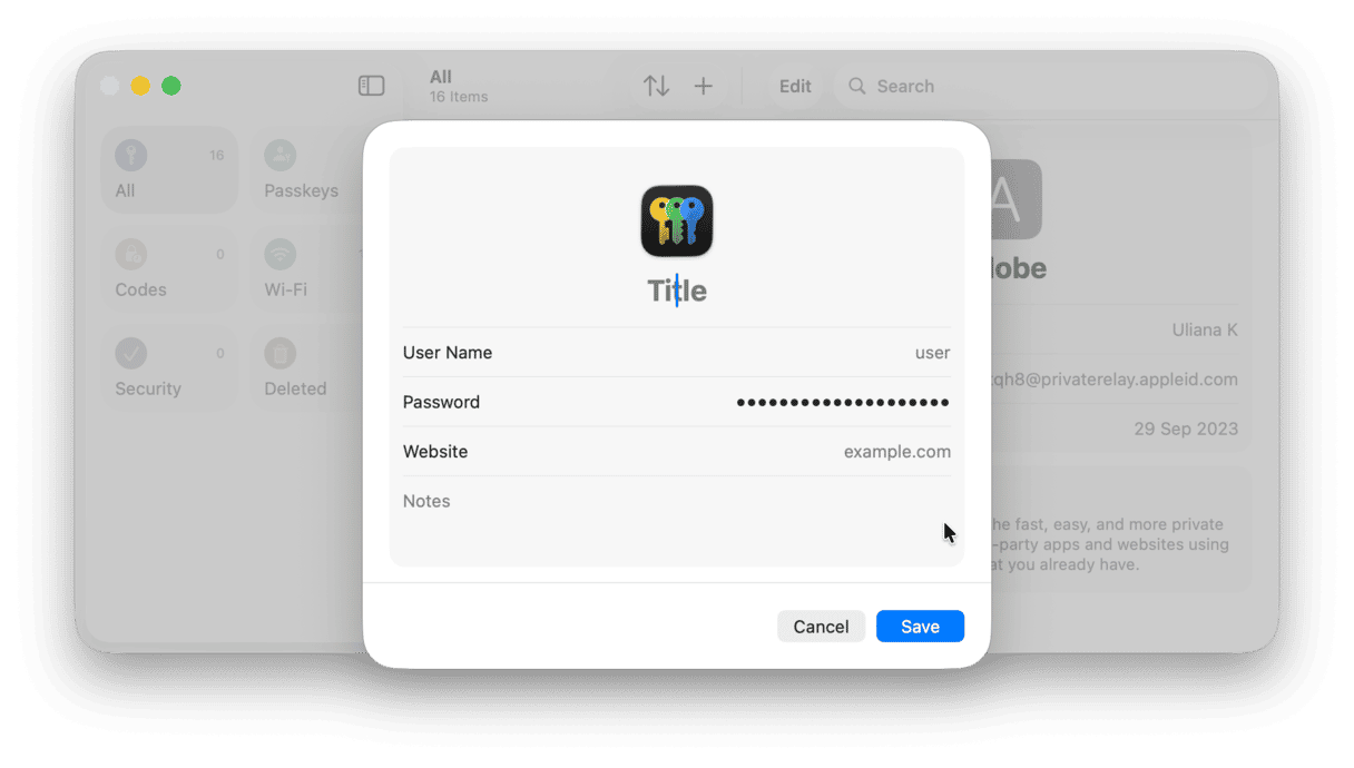 How to add password in keychain
