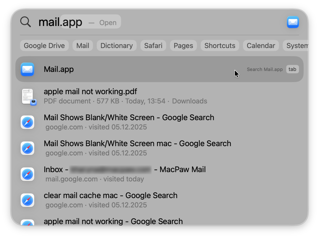find the Mail app