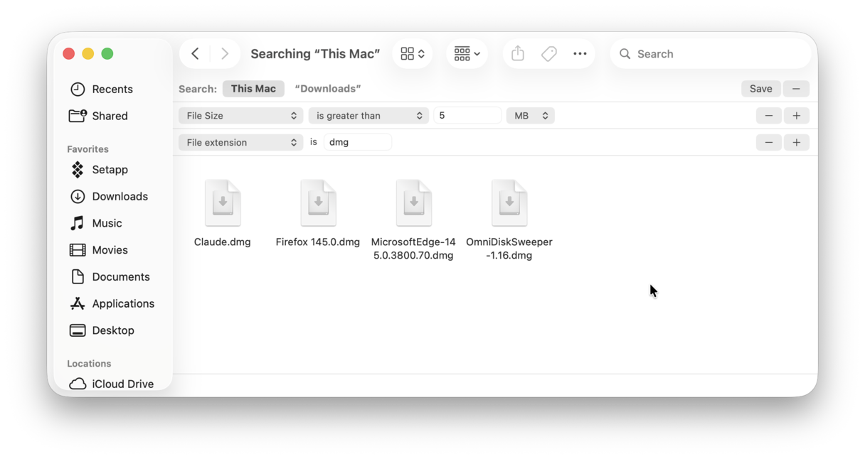 Find and delete DMG files