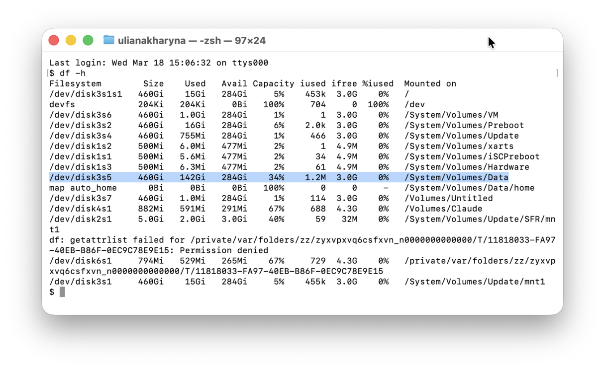 Use Terminal to check storage on Mac