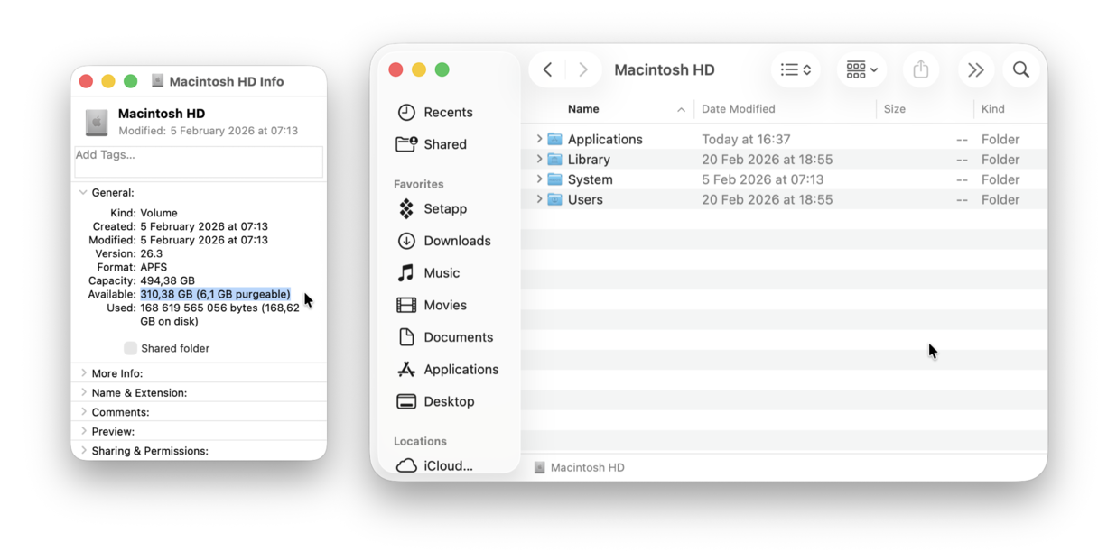 How to check storage via Finder