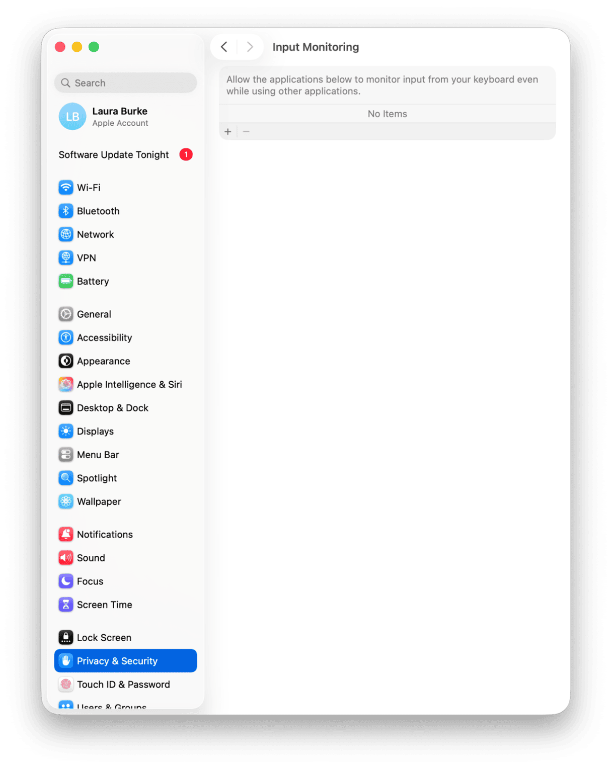 Input Monitoring settings on Mac