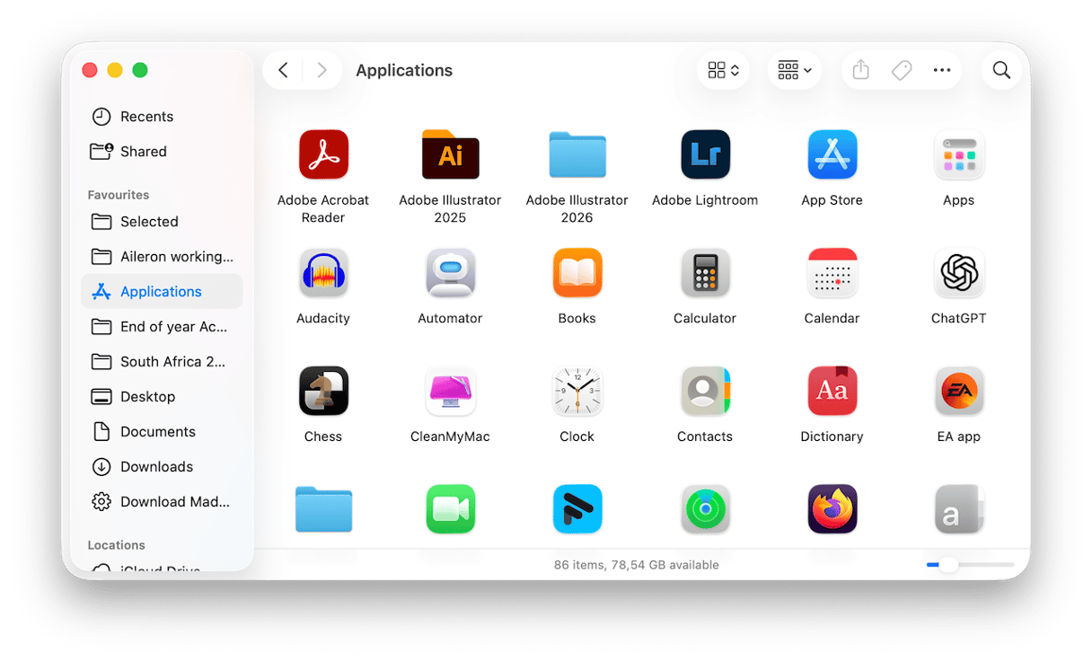 Applications folder on Mac