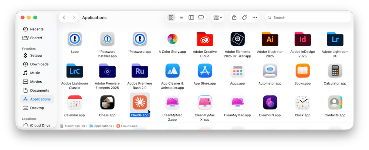 Applications folder on Mac