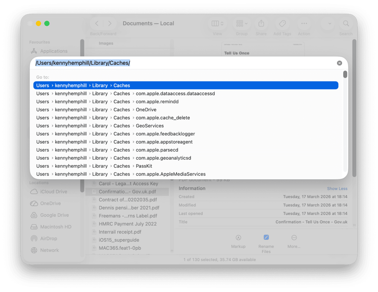 Documents folder on Mac