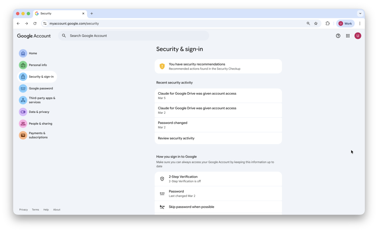 Google security settings
