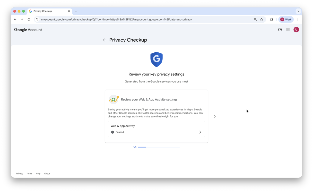 Gmail privacy checkup