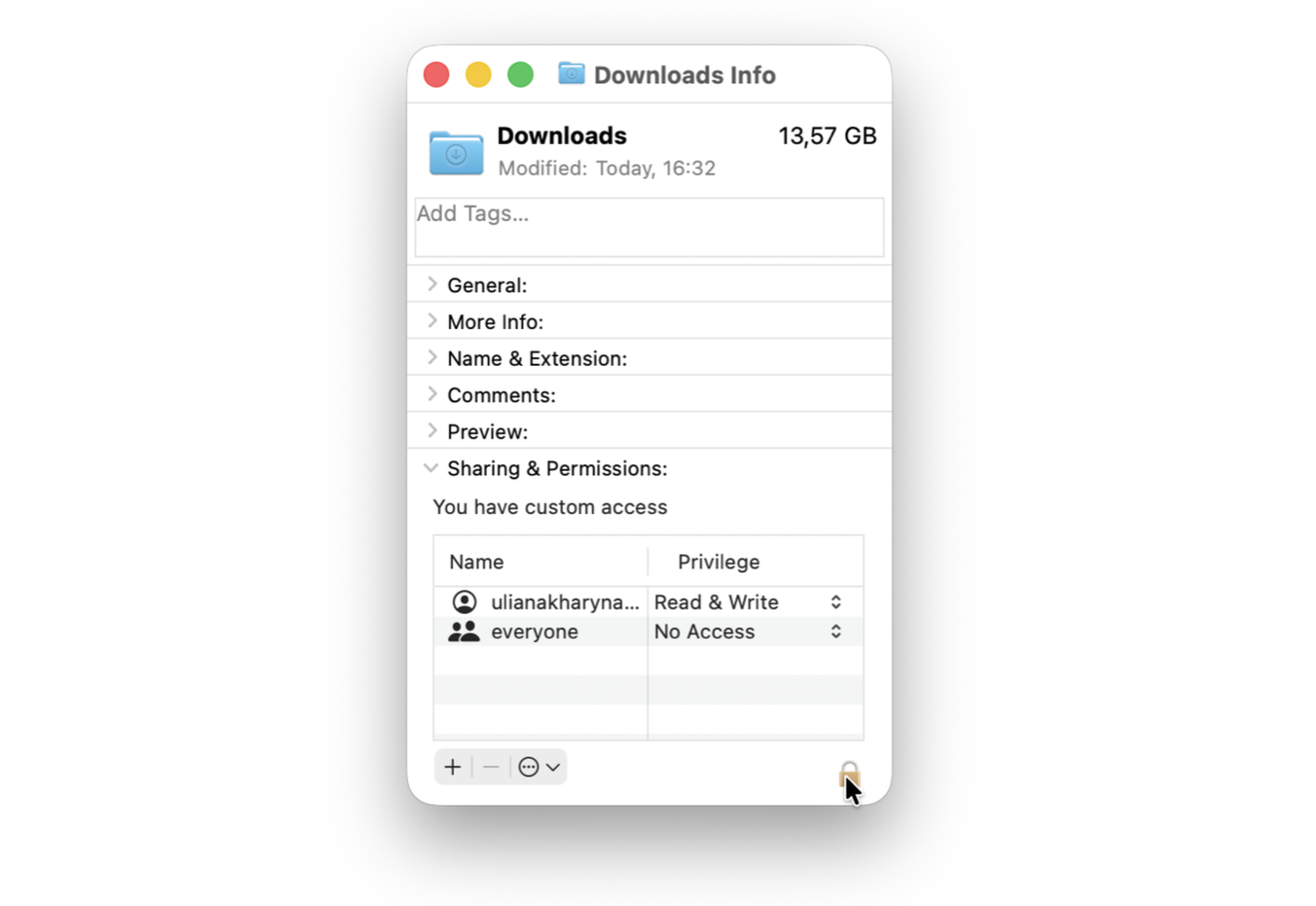 Check Downloads' folder permissions