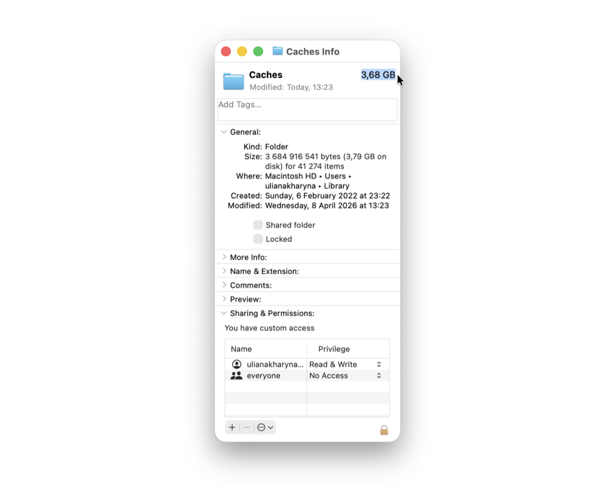How much space app cache takes up on Mac