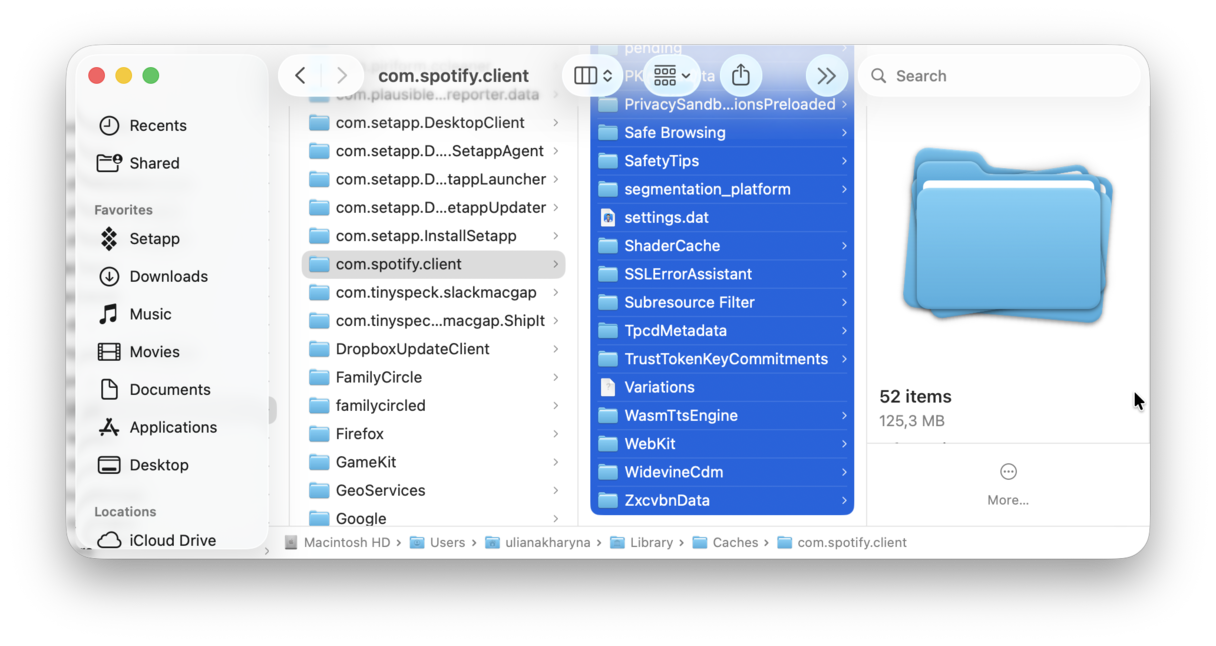 How much space Spotify cache takes up on Mac