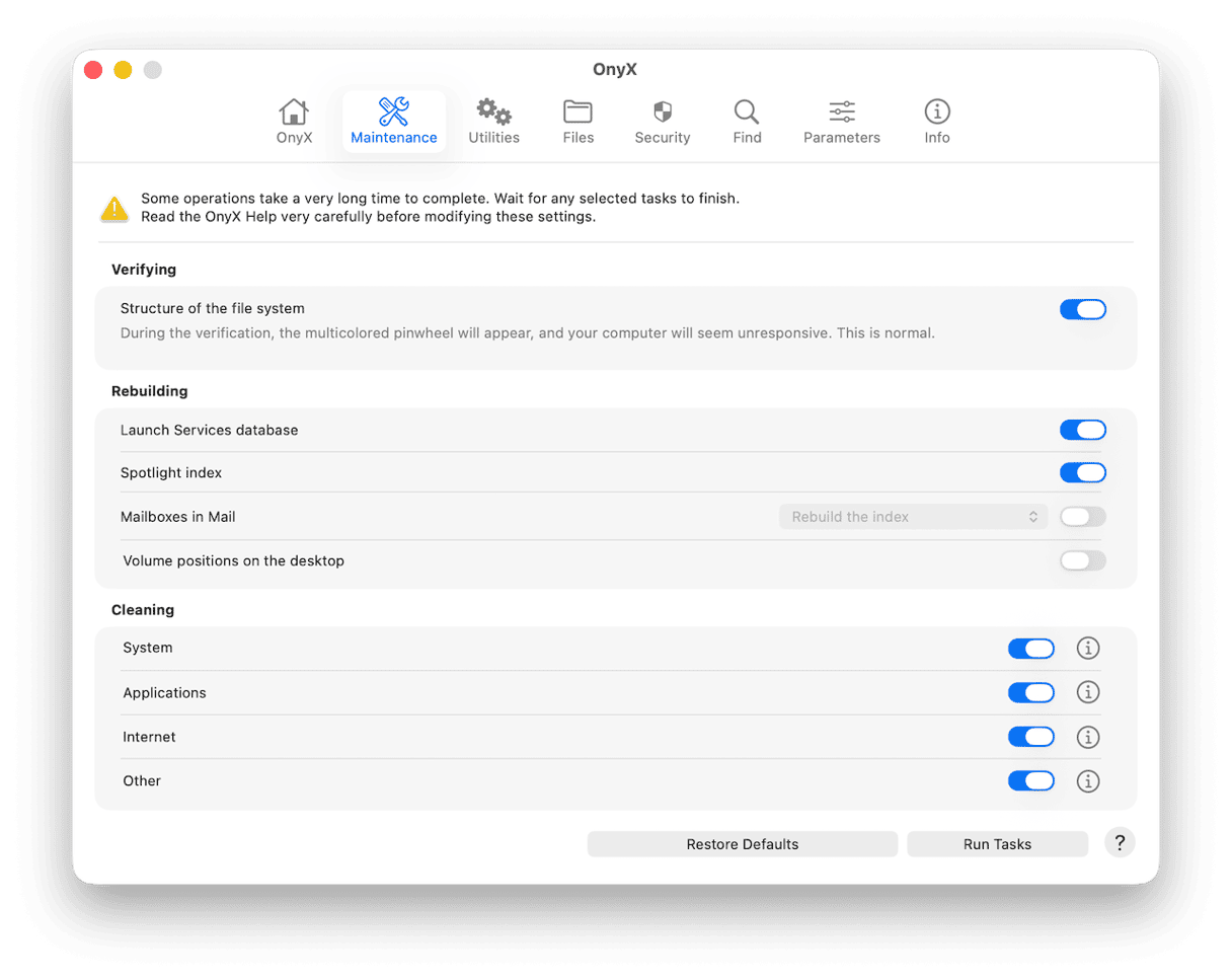 OnyX cleaner for Mac