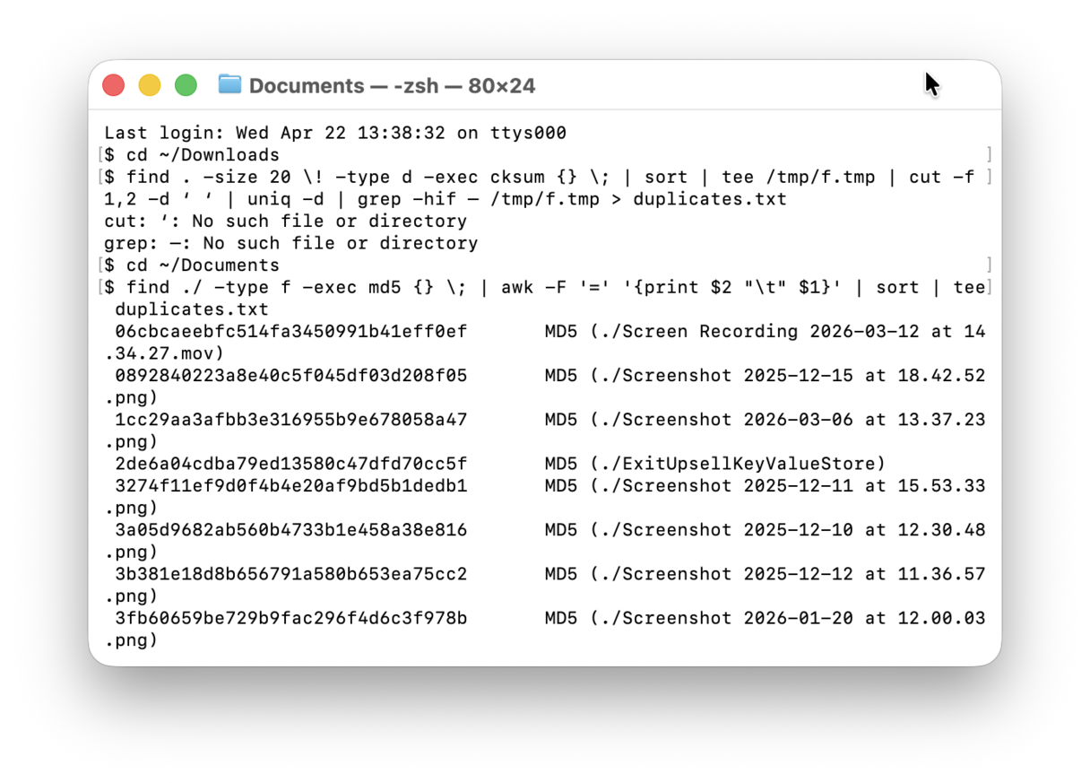 How to find duplicate files on Mac via Terminal