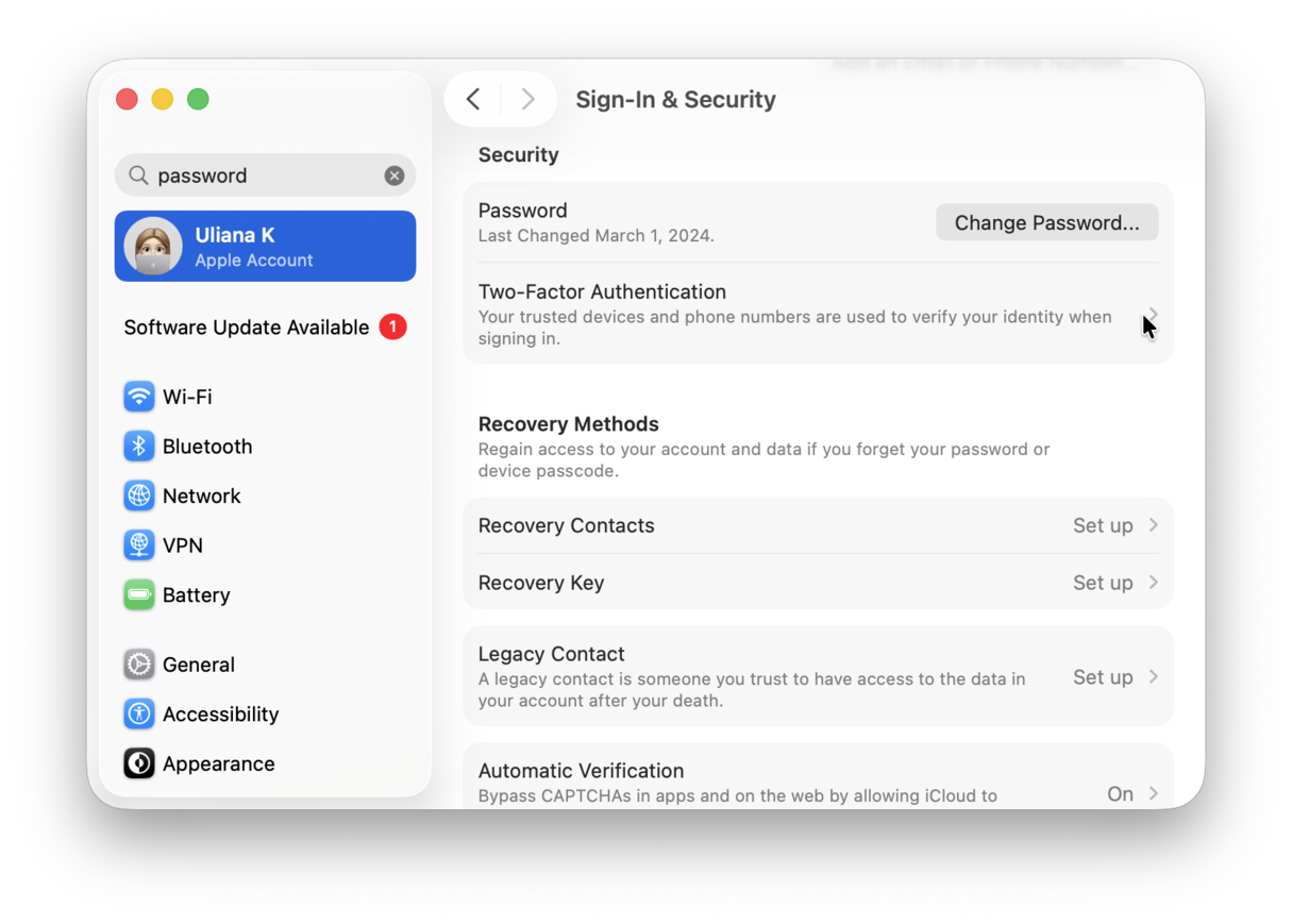 2FA settings
