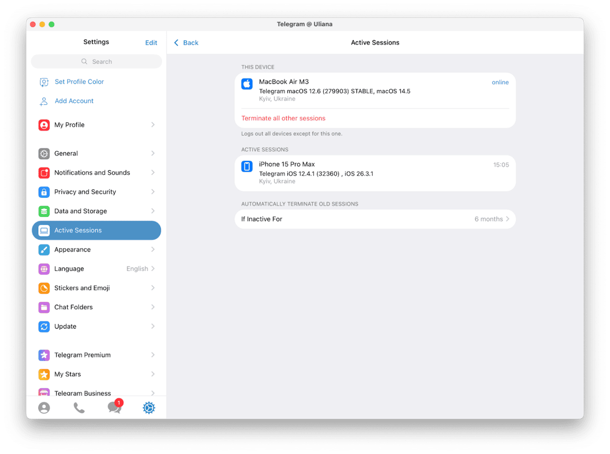 Telegram app on Mac