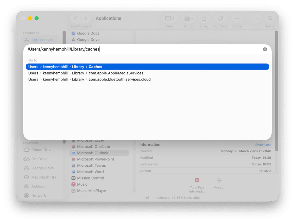 ~/Library/Caches/ folder on Mac