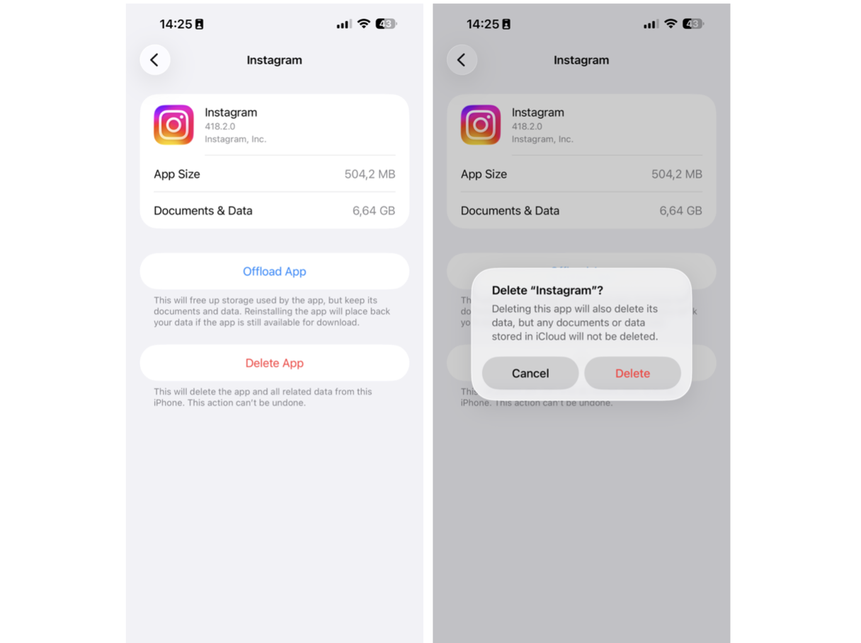 How to delete app via Storage settings on iPhone
