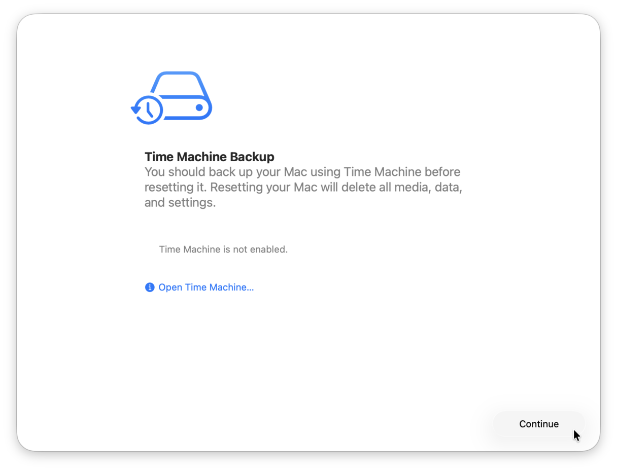 Enable Time Machine backup via Erase Assistant