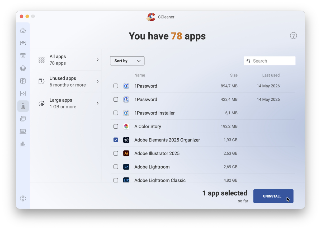 CCleaner app uninstaller for Mac