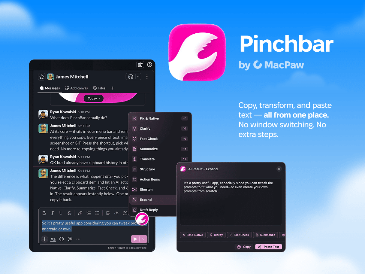 Pinchbar, an AI-powered clipboard tool