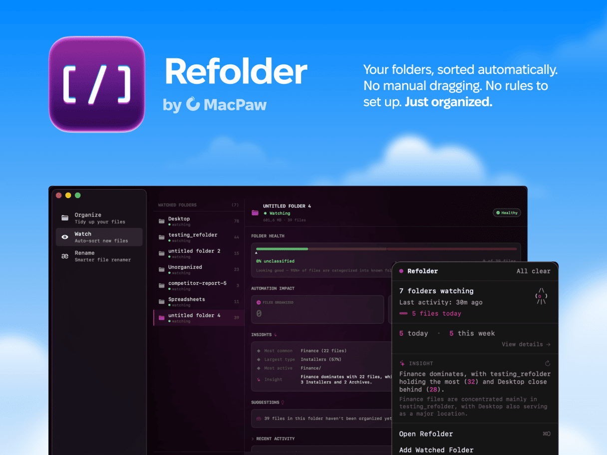 Refolder, an automatic sorting solution that helps users clean up and organize their folders