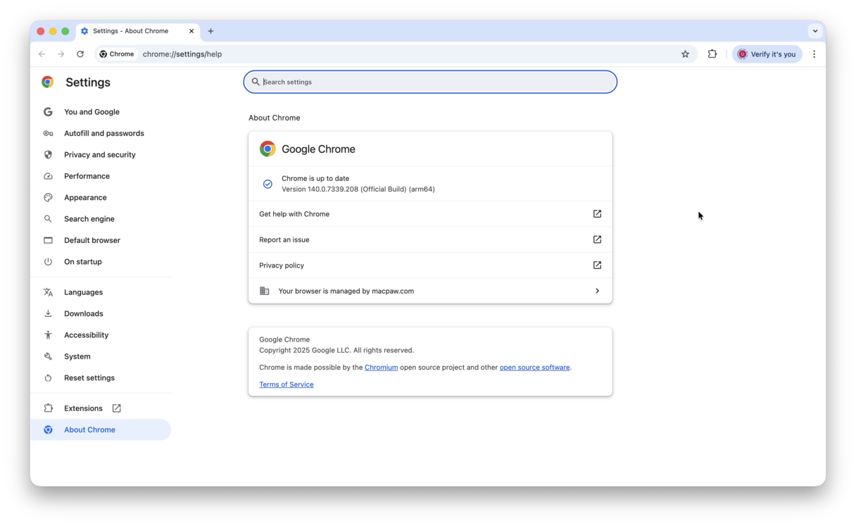 Google Chrome browser Settings