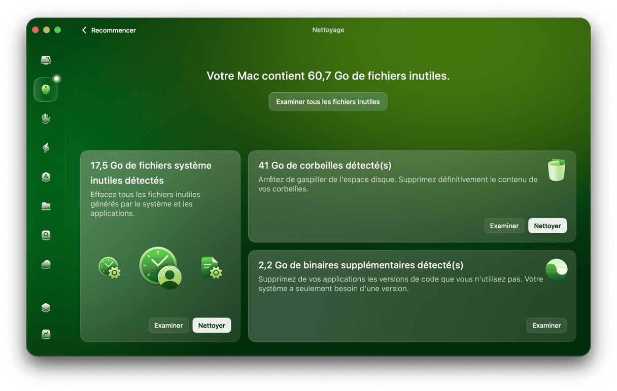 La fonctionnalit&eacute; Nettoyage de CleanMyMac