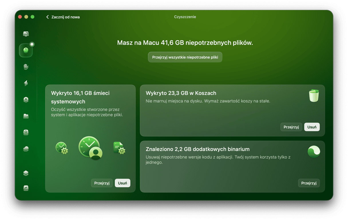 Funkcja Czyszczenie w CleanMyMac