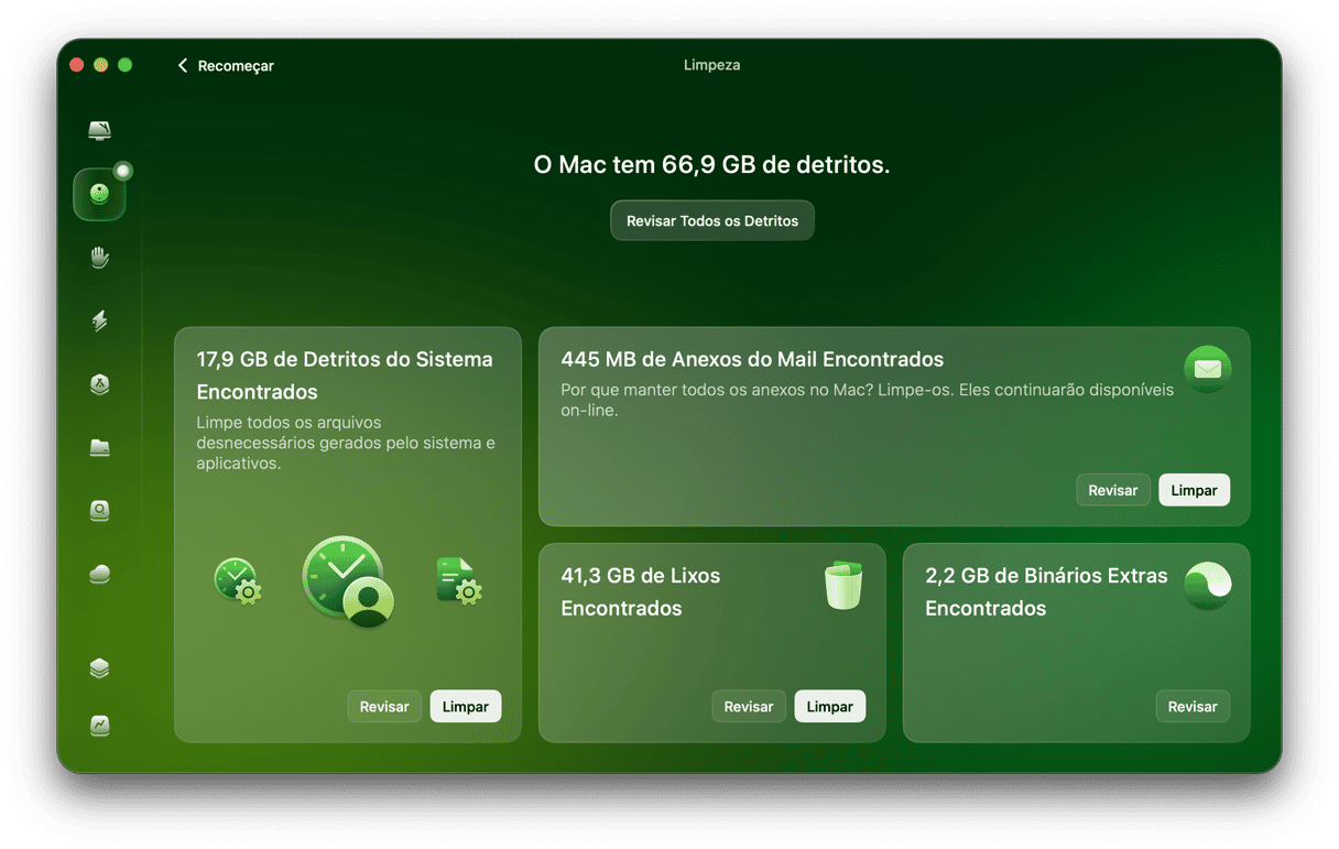 O recurso Limpeza do CleanMyMac