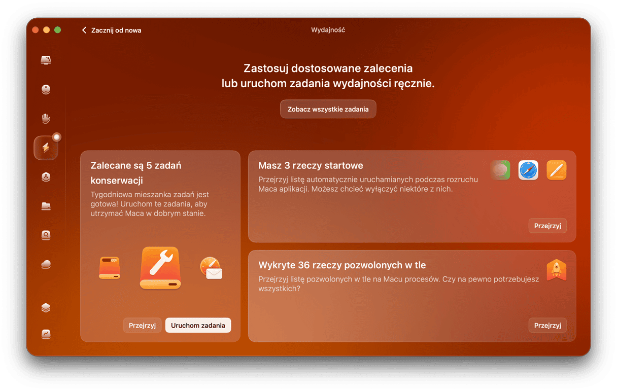 Otw&oacute;rz Wydajność, kliknij Skanuj i wybierz Zobacz wszystkie zadania