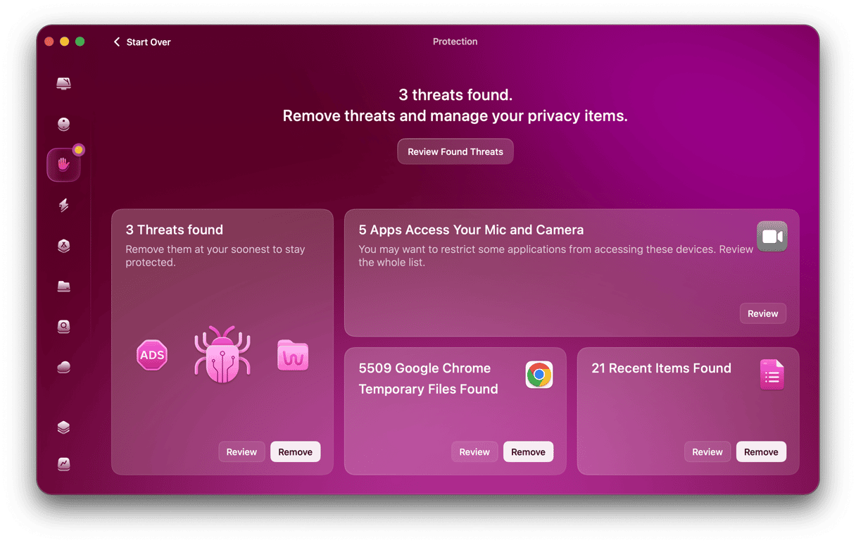 CleanMyMac&rsquo;s Protection feature