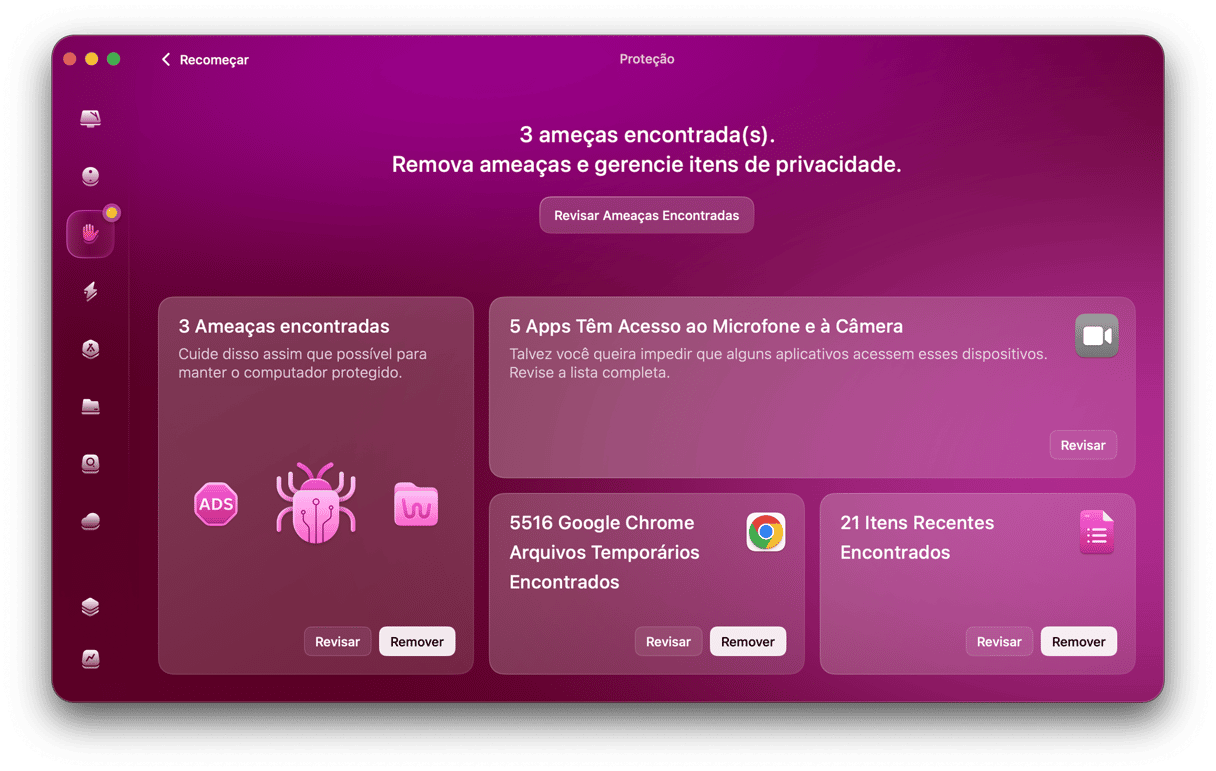 Clique em Prote&ccedil;&atilde;o > Analisar