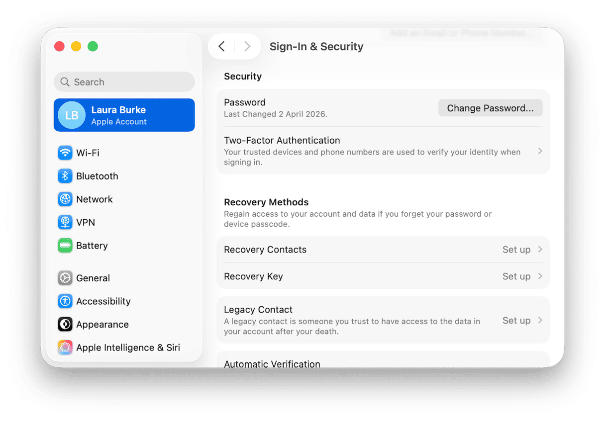 System Settings > your name> Sign-In & Security > Change Password
