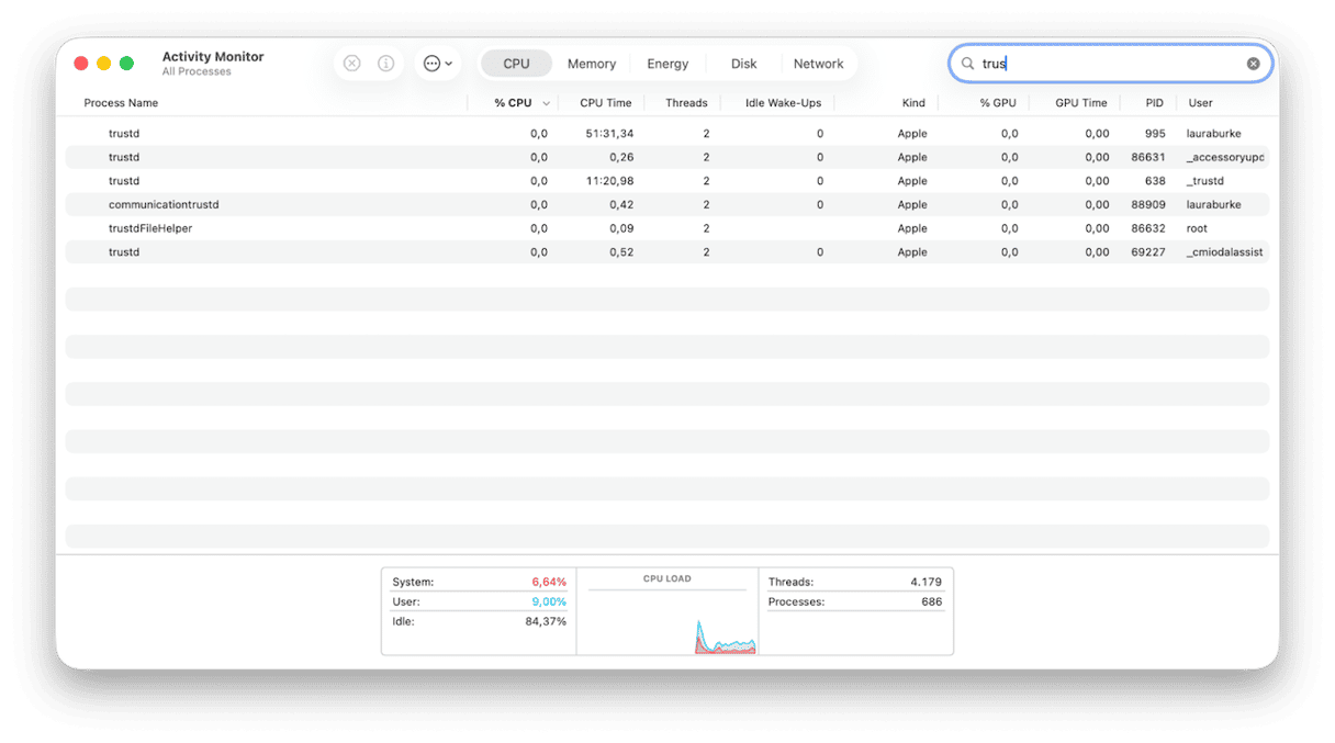 trustd Mac process on Mac