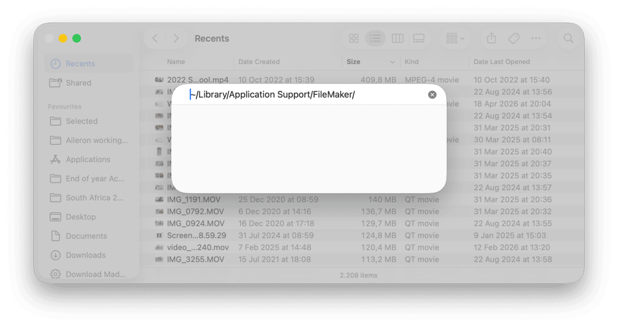 Finder - ~/Library/Application Support/FileMaker/