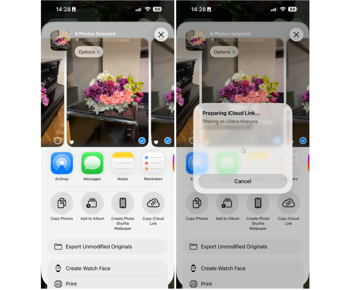 Using iCloud Sharing feature to share photos between iPhones