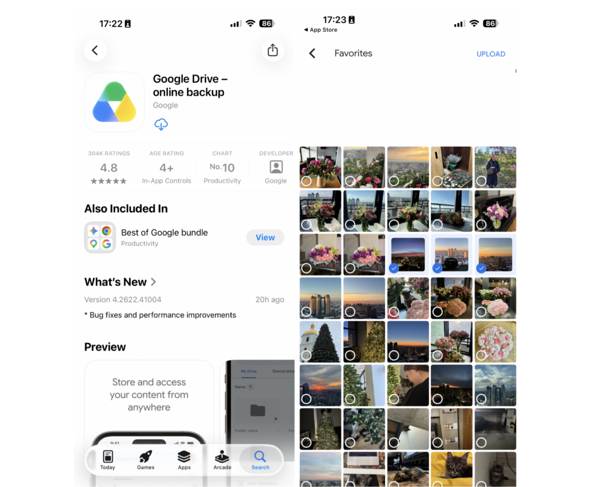 Transfer pictures from an iPhone via computer with Google Drive